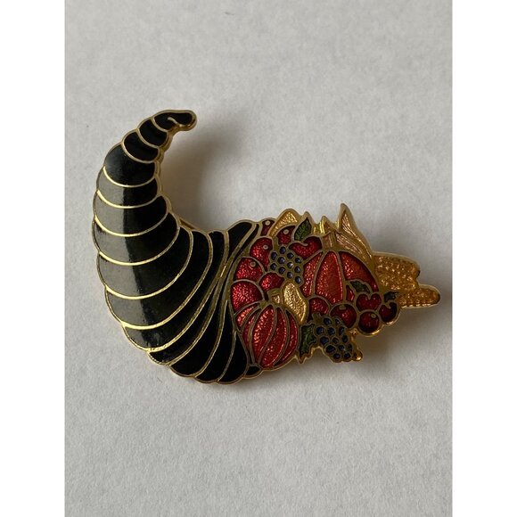 Crown Fish Cornucopia-Style Enamel Pin With Vibrant Fruit & Gold-Tone Details J0 - Picture 1 of 10